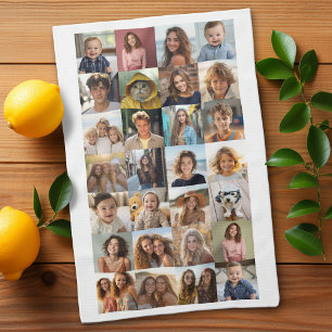 28 FotoCollage - Benutzerdefinierter Text - Schwar Geschirrtuch