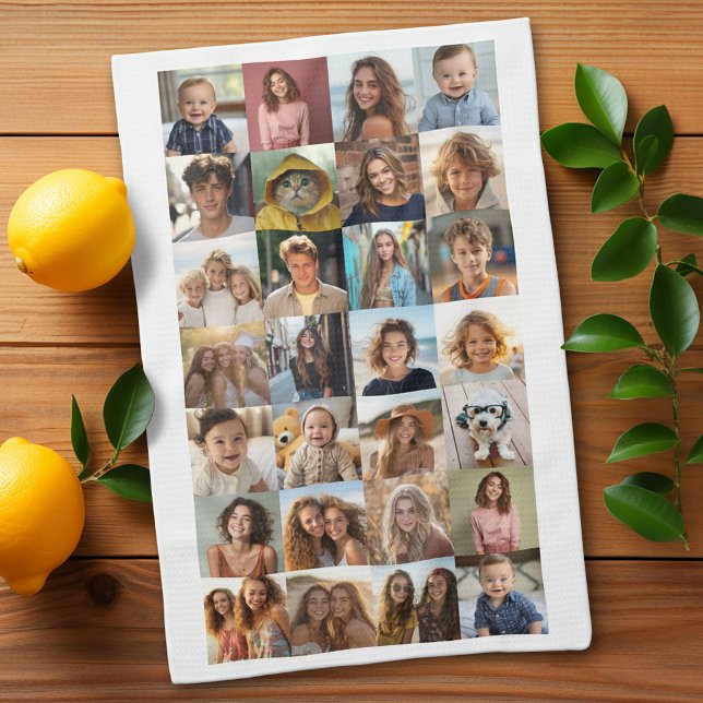 28 FotoCollage - Benutzerdefinierter Text - Schwar Geschirrtuch (Custom Kitchen Towel with Photo Collage)