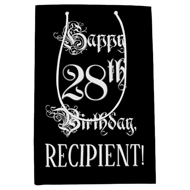 28. Geburtstag: Extravagant, Elegantes Script + In Mittlere Geschenktüte (Vorderseite)