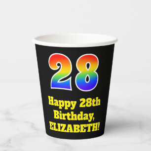 28. Geburtstag: Farbenfroh, Spaß, Spannung, Regenb Pappbecher