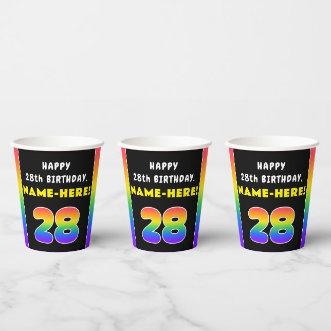 28. Geburtstag: Farbiger Regenbogen # 28, Individu Pappbecher (Multi)