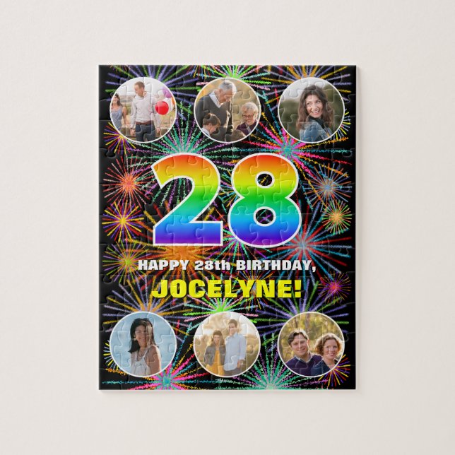 28. Geburtstag: Fun Rainbow #, Individuelle Name + Puzzle (Vertikal)