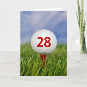 28. Geburtstag Golf Ball auf Red T-Shirt Karte