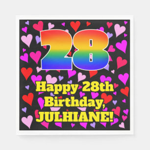 28. Geburtstag: Loving Hearts Pattern, Regenbogen Serviette