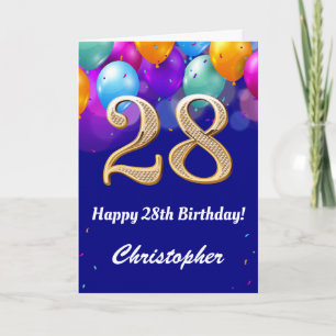 28. Geburtstag Navy Blue und Gold farbige Ballons Karte
