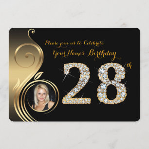 28., Geburtstags-Einladung, Zahl-Diamant, Foto 2 Einladung