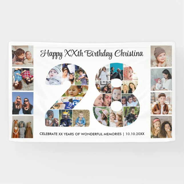 28. Geburtstagsfeier Nummer 28 Fotocollage Banner (Horizontal)