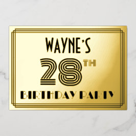 28. Geburtstagsparty — Art Deco Stil "28" & Name Folieneinladung