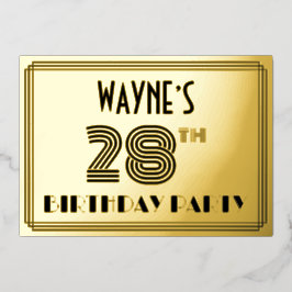 28. Geburtstagsparty — Art Deco Stil "28" & Name Folieneinladung