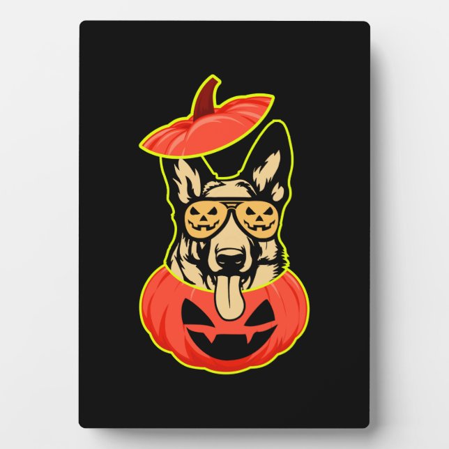 28 German Shepherd In Scary Pumpkin Shirt Funny Cu Fotoplatte (Vorderseite)