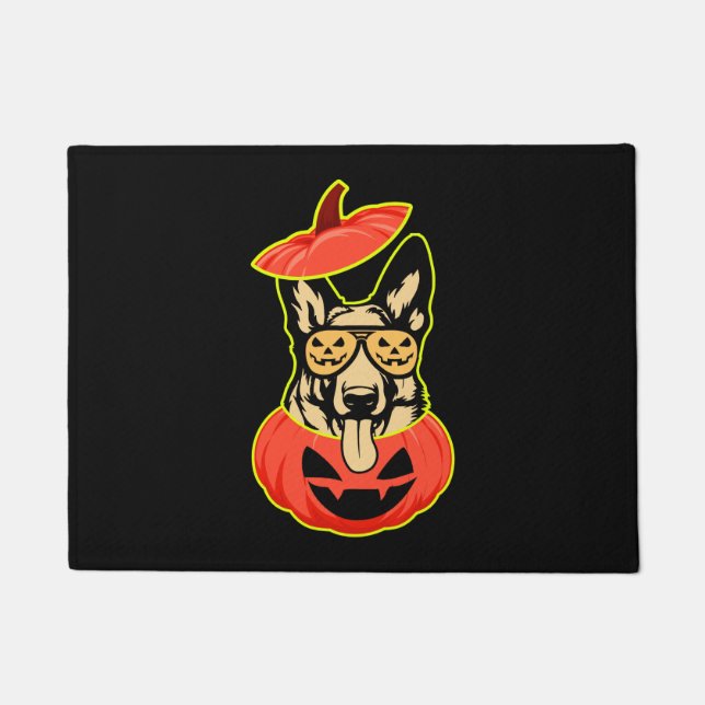 28 German Shepherd In Scary Pumpkin Shirt Funny Cu Fußmatte (Vorderseite)