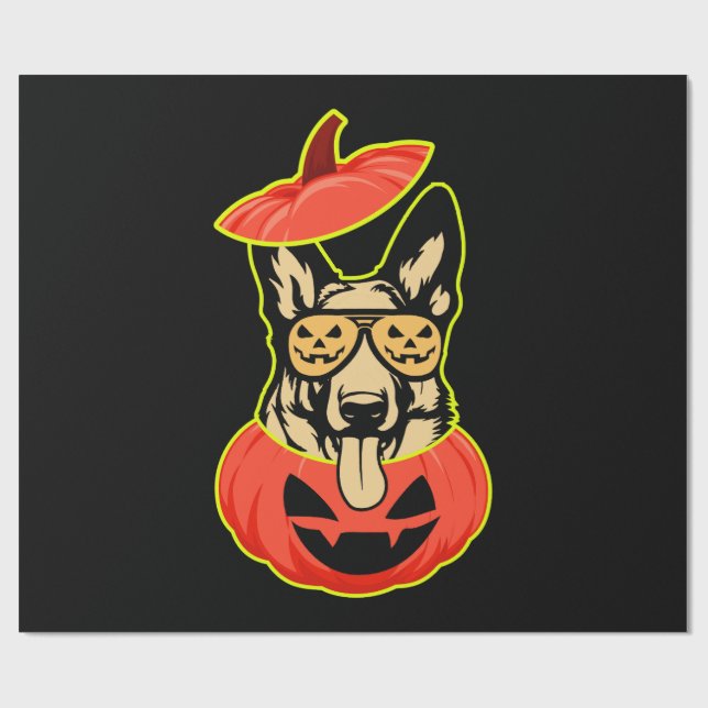 28 German Shepherd In Scary Pumpkin Shirt Funny Cu Geschenkpapier (Flach)