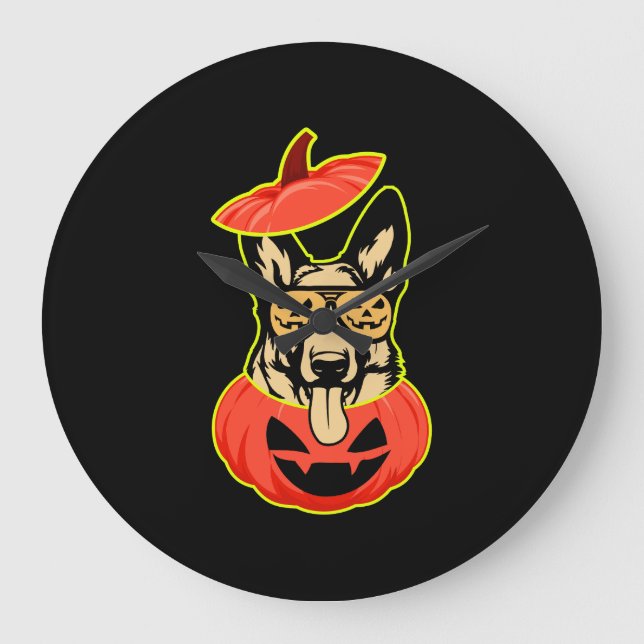 28 German Shepherd In Scary Pumpkin Shirt Funny Cu Große Wanduhr (Vorderseite)
