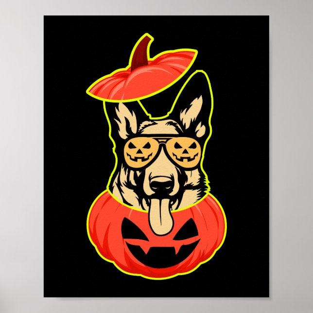 28 German Shepherd In Scary Pumpkin Shirt Funny Cu Poster (Vorne)