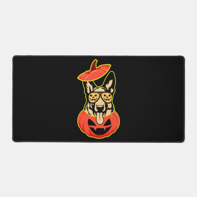 28 German Shepherd In Scary Pumpkin Shirt Funny Cu Schreibtischunterlage (Vorderseite)