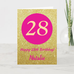 28. Happy Birthday Hot Pink und Gold Glitzer Karte