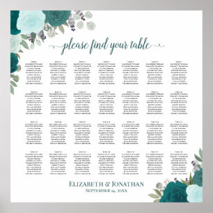 28 Tabelle Aquamarin Boho Blumenzettel Poster