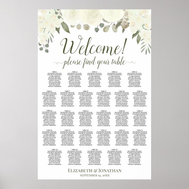28 Tabelle Elfenbeinrosen Hochzeitstabelle Poster (Vorne)