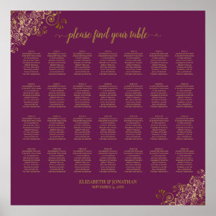 28 Tabelle Hochzeitskartentafeln Lila Gold Poster