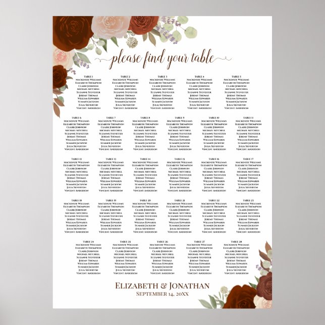 28 Tabelle Rustikale Fall-Rose Hochzeitstabelle Poster (Vorne)