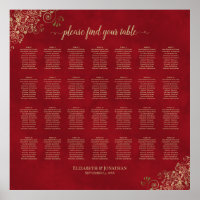28 Table Gold Frills auf Red Wedding Seating Chart