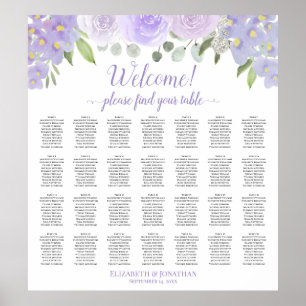 28 Table Lavender Floral Wedding Seating Chart Poster