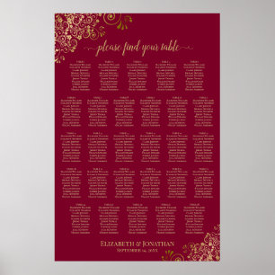 28 Tisch Burgund mit goldenen Akzenten Sitzplan Poster