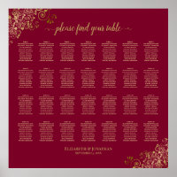 28 Tisch Burgundy mit Gold Frills Seating Chart