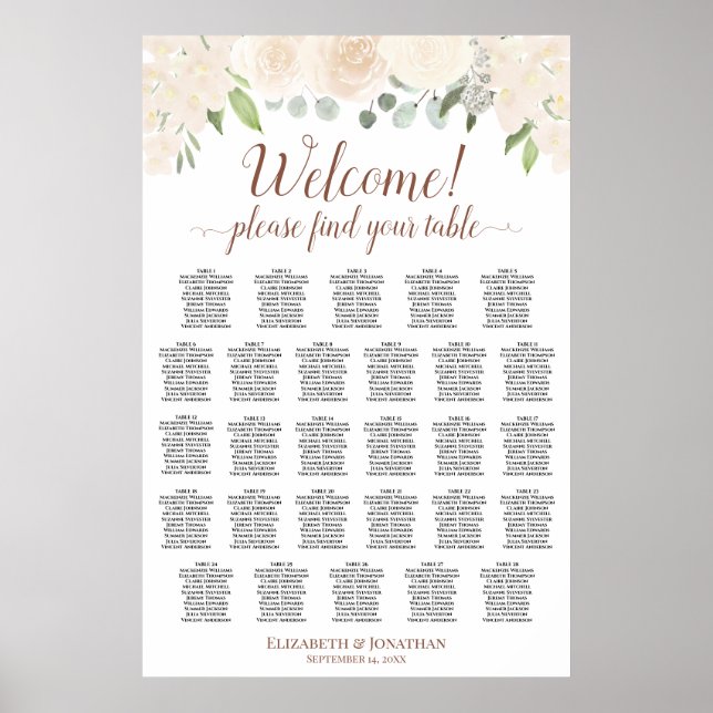 28 Tisch Champagner-Rosa Boho-Blumen-Sitzordnung Poster (Vorne)