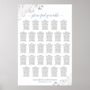 28 Tisch Hochzeit Sitzordnung Weiß Blau Poster