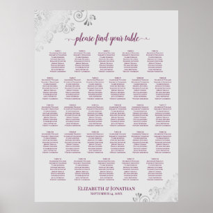 28-Tisch-Hochzeits-Sitzordnung Magenta-Pflaume und Poster