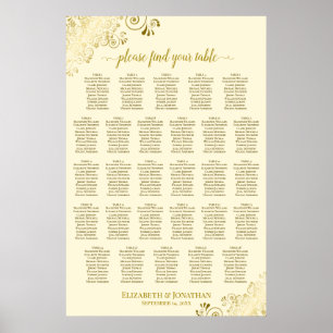28 Tisch-Hochzeits-Sitzordnung Ornate Gold & Creme Poster