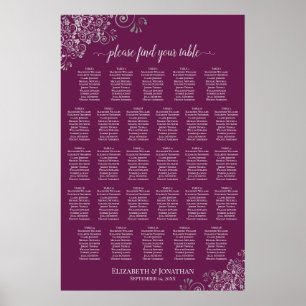 28 Tisch Magenta Pflaume & Silber Sitzordnung Poster