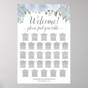 28 Tisch Staubblau Floral Boho Chic Sitzordnung Poster