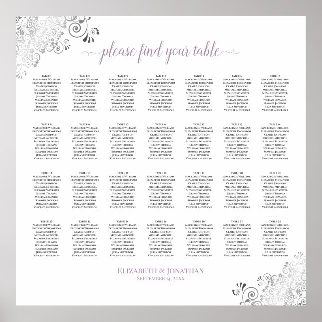 28 Tischlacy Seating Chart White Lavendel Poster (Vorne)