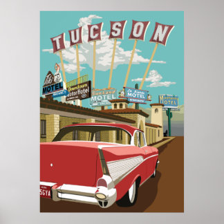 28"x20" Retro Motel Signs - Tucson, Arizona Poster