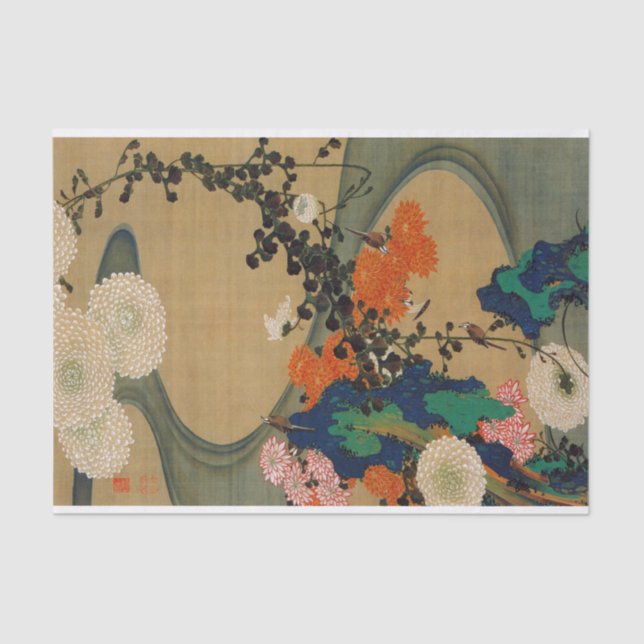 29. 菊 花 流 図, 若 Chrysanthemum & Stream, Jakuchū Seidenpapier (Vorderseite)