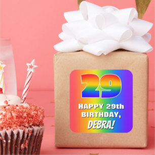 29. Geburtstag: Farbenfroh, Fun Rainbow Pattern #  Quadratischer Aufkleber