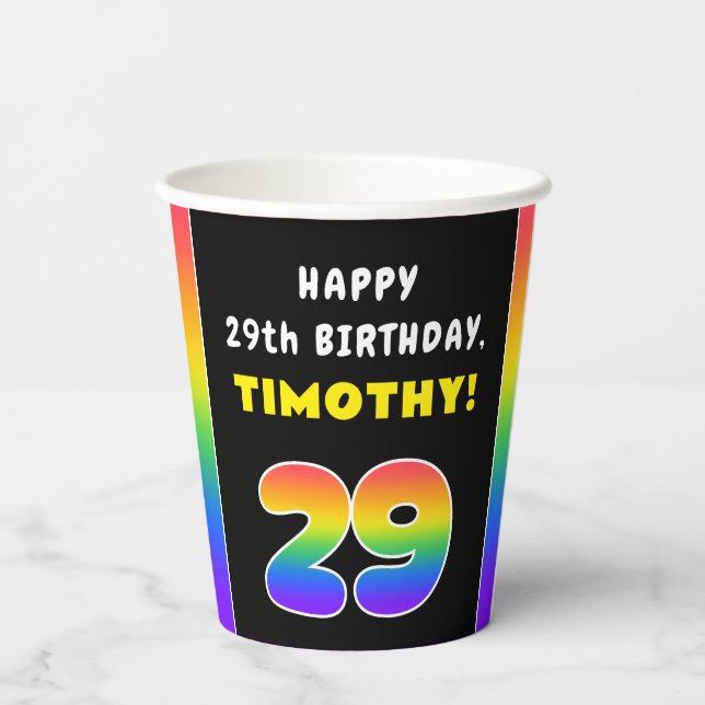 29. Geburtstag: Farbiger Regenbogen # 29, Individu Pappbecher (Rückseite)