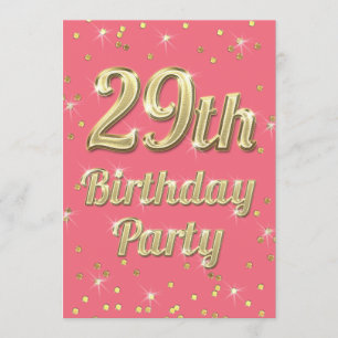 29. Geburtstag Gold Bling Typografie Confetti Pink Einladung