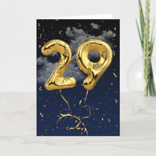 29. Geburtstag Gold Mylar Ballon und Confetti Card Karte