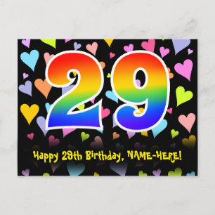29. Geburtstag: Lustiges Herzen-Muster, Regenbogen Postkarte