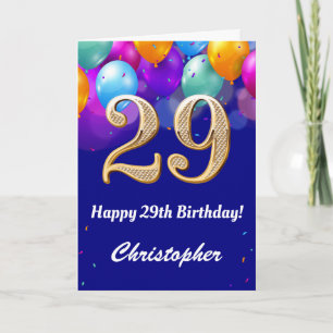 29. Geburtstag Navy Blue und Gold farbige Ballons Karte