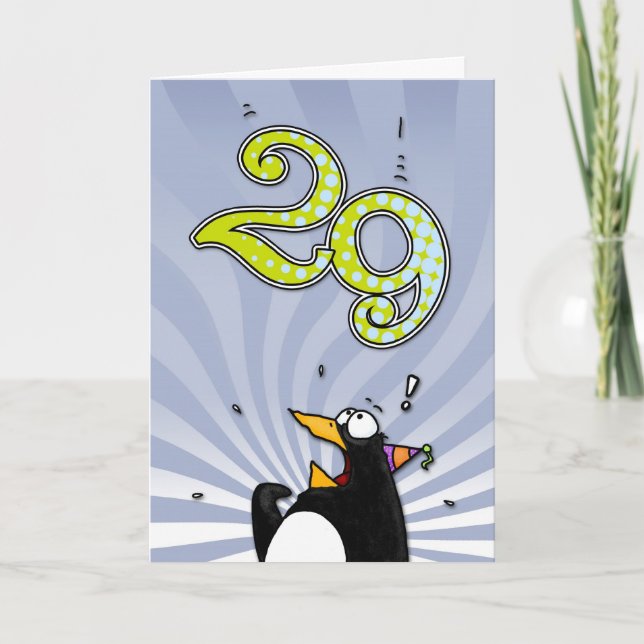 29. Geburtstag - Pinguin-Überraschungskarte Karte (Vorderseite)