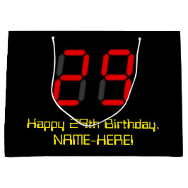 29. Geburtstag: Red Digital Clock Style "29" + Nam Große Geschenktüte