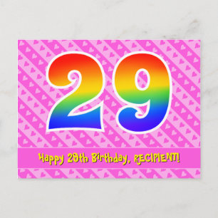 29. Geburtstag: Rosa Streifen & Herzen, Regenbogen Postkarte