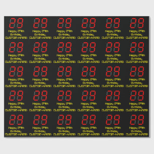 29. Geburtstag: Rote Digitaluhr-Art "29" + Name Geschenkpapier
