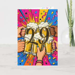 29. Geburtstagsbier Toast im Pop-Art-Stil Karte