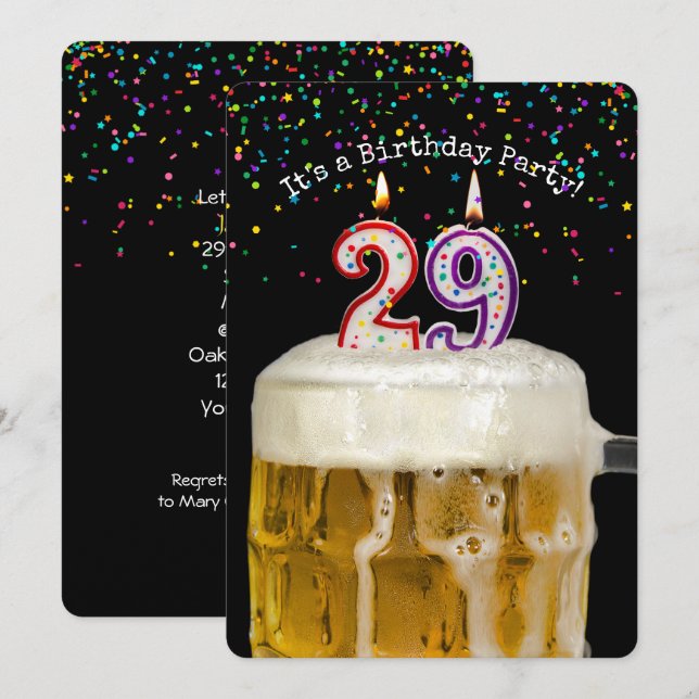 29. Geburtstagskandle-Party Einladung (Vorne/Hinten)