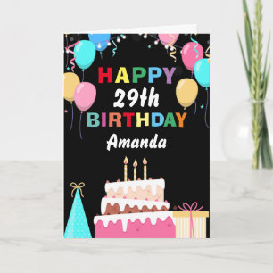29. Happy Birthday farbenfrohe Balloons Kuchen sch Karte